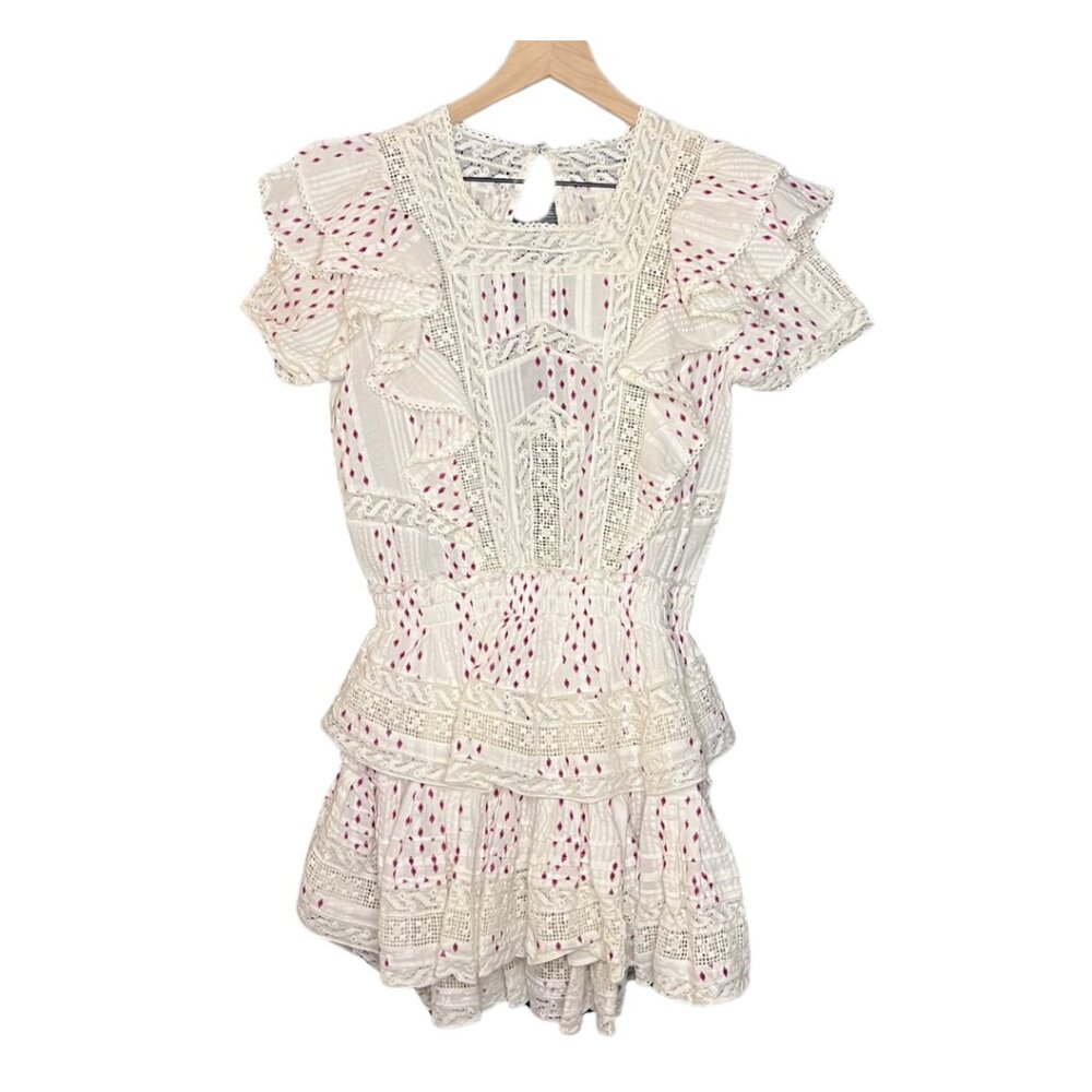 Love Shack Fancy Stella Dress Ivory Ikat Ruffle Size XS